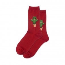 Hotsox Women's Cat Cactus Socks 1 Pair, Red, Women's 4-10 Shoe