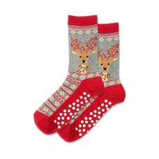 Hotsox Women's Fuzzy Reindeer Non Skid Socks 1 Pair, Grey Heather, Women's 4-10 Shoe