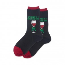 Hotsox Women's Dreaming Of A Wine Xmas Socks 1 Pair, Black, Women's 4-10 Shoe