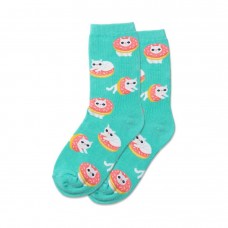 Hotsox Kid's Donut Cat Socks 1 Pair, Mint, Large/X-Large