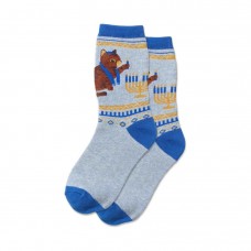 Hotsox Kid's Hanukkah Cat Socks 1 Pair, Blue Heather, Medium/Large