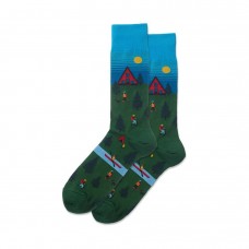 Hotsox Men's Cabin Scene Socks 1 Pair, Turquoise, Men's 8.5-12 Shoe