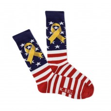 K. Bell Men's Yellow Ribbon Crew Socks - American Made 1 Pair, Navy, Men's 8.5-12 Shoe