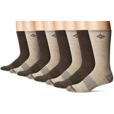 Columbia Cotton Heathered Med-weight Crew Socks, Khaki/Brown, M 10-13, 4 Pair
