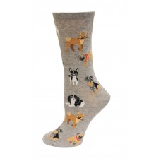 HotSox Dogs Of The World Socks, Grey Heather, 1 Pair, Women Shoe 4-10