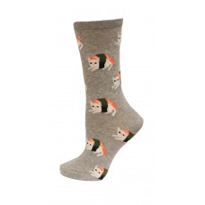 HotSox Sushi Cat Socks, Grey Heather, 1 Pair, Women Shoe 4-10