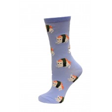 HotSox Sushi Cat Socks, Periwinkle, 1 Pair, Women Shoe 4-10