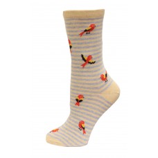HotSox Bird On Stripe Socks, Natural Melange, 1 Pair, Women Shoe 4-10