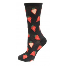 HotSox Strawberries Socks, Black, 1 Pair, Women Shoe 4-10
