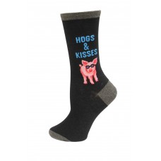 HotSox Hogs And Kisses Socks, Black, 1 Pair, Women Shoe 4-10