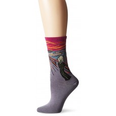 Hot Sox Women's Artist Series Crew Socks | The The Scream, Cranberry, Shoe Size: 4-10