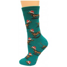 Hot Sox Women's Christmas Dachshund Crew Socks 1 Pair, Forest Green, Women's Shoe 4-10