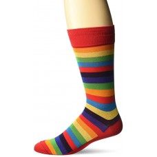 HotSox Mens Fun Stripe Crew Socks, Red Multi, 1 Pair, Mens Shoe 6-12.5