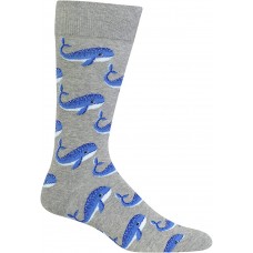 HotSox Mens Whale Socks, Grey Heather, 1 Pair, Mens Shoe Size 6-12.5