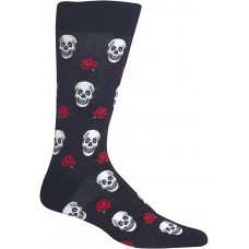 HotSox Mens Skull and Roses Socks, Black, 1 Pair, Mens Shoe 6-12.5