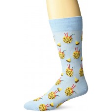 HotSox Mens Pineapple Drink Socks, Light Blue, 1 Pair, Mens Shoe Size 6-12.5