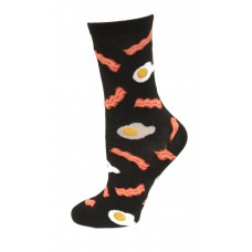 HOTSOX Kids Crew Socks Eggs and Bacon 1 Pair, Black, Small/Medium