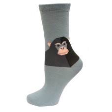 HOTSOX Kids Crew Socks MONKEY 1 Pair, Blue/Grey, Small/Medium