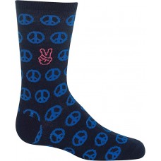 HOTSOX Kids Crew Socks PEACE SIGNS 1 Pair, Navy, Medium/Large