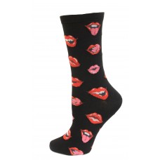 HOTSOX Womens Crew Socks Lip 1 Pair, Black, Womens 4-10 Shoe