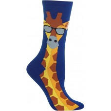 HOTSOX Womens Crew Socks Giraffe 1 Pair, Blue, Womens 4-10 Shoe