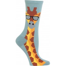 HOTSOX Womens Crew Socks Giraffe 1 Pair, Blue/Grey, Womens 4-10 Shoe