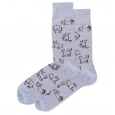 HotSox Outline Cat Socks, Blue Heather, 1 Pair, Men Shoe 6-12.5