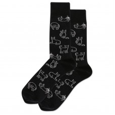 HotSox Outline Cat Socks, Black, 1 Pair, Men Shoe 6-12.5