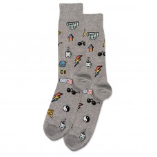 HotSox Stickers Socks, Grey Heather, 1 Pair, Men Shoe 6-12.5