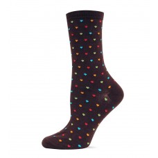 Hot Sox Women's Originals Classics Novelty Crew Socks, Pindot Heart Repeat (Dark Brown), Shoe Size: 4-10