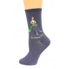 K. Bell Knitting Girl with Feather Detail Yarn Crew Socks , Denim Heather, Sock Size 9-11/Shoe Size 4-10, 1 Pair