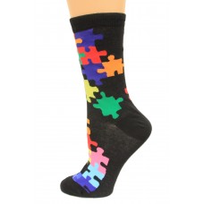 K. Bell Jigsaw Puzzle Socks, Black, Sock Size 9-11/Shoe Size 4-10, 1 Pair