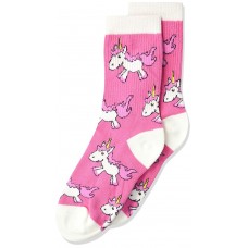 K. Bell Girl's Unicorns Crew, Pink, Sock Size 7.5-9/Shoe Size 11-4, 1 Pair