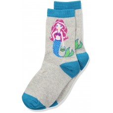 K. Bell Girl's Mermaid Crew, Gray Heather, Sock Size 7.5-9/Shoe Size 11-4, 1 Pair