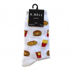 K. Bell Junk Food Crew Socks, White, Sock Size 9-11/Shoe Size 4-10, 1 Pair