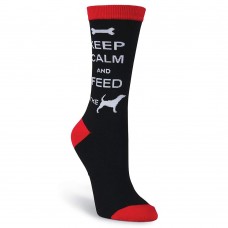 K. Bell Keep Calm & Feed the Dog Crew Socks, Black, Sock Size 9-11/Shoe Size 4-10, 1 Pair