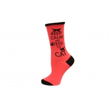 K. Bell Keep Calm & Feed the Cat Crew Socks, Carmine Rose, Sock Size 9-11/Shoe Size 4-10, 1 Pair