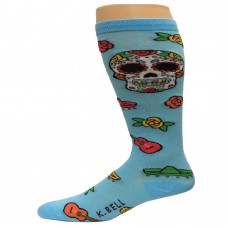 K. Bell DÃ­a De Los Muertos Knee High Socks, Blue, Sock Size 9-11/Shoe Size 4-10, 1 Pair