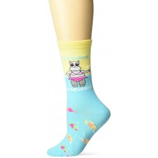 K. Bell Hippo In Water Crew Socks 1 Pair, Blue, Womens Sock Size 9-11/Shoe Size 4-10