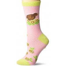 K. Bell Kiwi Bird Crew Socks 1 Pair, Pink, Womens Sock Size 9-11/Shoe Size 4-10