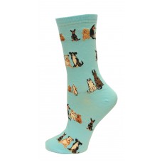 K. Bell Dogs Sitting Crew Socks, Blue, Womens Sock Size 9-11/Shoe Size 4-10, 1 Pair