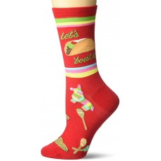 K. Bell Let's Taco 'Bout It Crew Socks 1 Pair, Red, Womens Sock Size 9-11/Shoe Size 4-10