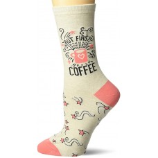 K. Bell First Coffee Crew Socks 1 Pair, Oatmeal, Womens Sock Size 9-11/Shoe Size 4-10