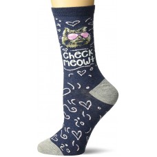 K. Bell Check Meowt Crew Socks 1 Pair, Denim Heather, Womens Sock Size 9-11/Shoe Size 4-10