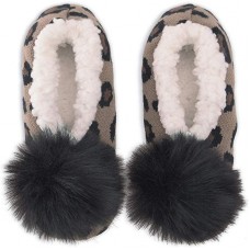 K. Bell Leopard Pom Slippers, Brown, Womens Shoe Size 5-8.5, 1 Pair