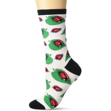 K. Bell Ladybugs Crew Socks 1 Pair, White, Women's  Size Shoe 9-11
