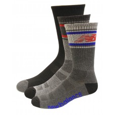 New Balance Performance Cushion Crew Socks, Grey Multi, (M) Ladies 6-10/Mens 6-8.5, 3 Pair