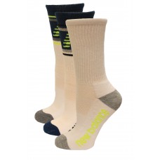 New Balance Performance Cushion Crew Socks, White Multi, (M) Ladies 6-10/Mens 6-8.5, 3 Pair