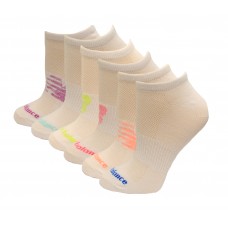 New Balance No Show Flatknit Socks, White, (M) Ladies 6-10/Mens 6-8.5, 6 Pair