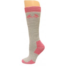 RealTree Ladies Tall Boot Socks, 1 Pair, Medium (W 6-9), Grey/Pink
